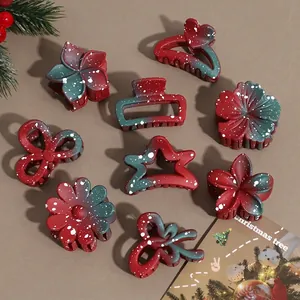 Christmas Flower Hair Claw Clip For Women Matte Plastic Red Green Gradient Festive Holiday Party Hair Accessory Hair Clip