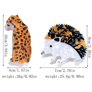 Tableau des tailles pour pinces à cheveux léopard et hérisson avec dimensions et poids