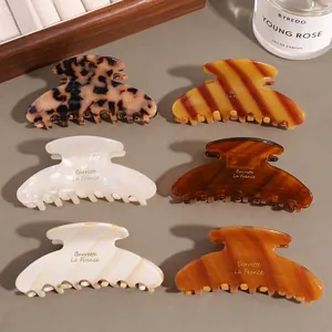 Vintage Acetate Hair Claw Clip For Women Large Oval Shark Clip Tortoiseshell Marble Pattern French Style Hair Accessories