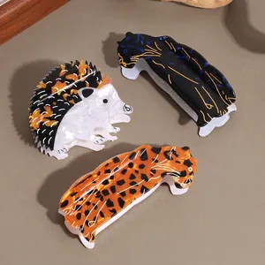 Pince à Cheveux en Acrylique Motif Animal Léopard Hérisson Pince Requin pour Femmes Accessoire de Coiffure Mignon Dessin Animé