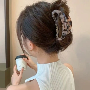 Large crescent moon marble texture acetate hair claw clip for elegant updo hairstyles