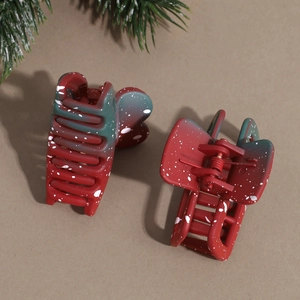 Christmas red and green gradient flower hair clips with snowy effect for festive hair styling