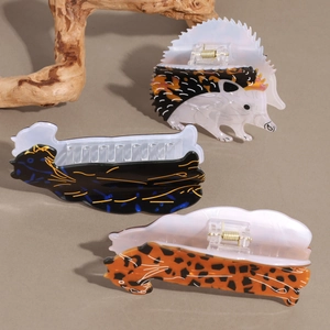 Lot de 3 pinces à cheveux en acétate motifs animaux, hérisson et léopard pour femmes