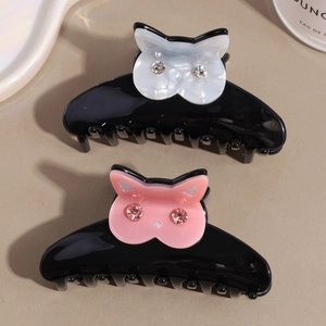 Chic acetate cat hair claws set with rhinestone eyes for elegant women styling