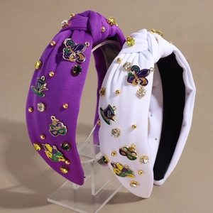 Lot de serre-têtes noués violets et blancs avec breloques émaillées de carnaval