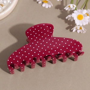 Pinza per capelli vintage francese rosso scuro a pois bianchi per acconciature eleganti