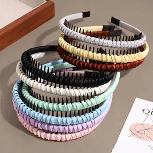 Korean Style Simple Solid Color Toothed Headband Non-slip Woven Satin Cloth Hairband Braid Twist Fashion Headpiece For Women