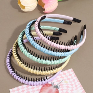 Minimalist satin fabric non-slip headbands with teeth in five soft macaron pastel colors