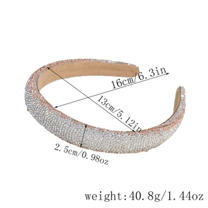 Detail view of rhinestone headband showing 2.5cm width and 16cm diameter dimensions