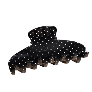 Pinza per capelli vintage francese grande nera a pois bianchi per acconciature eleganti