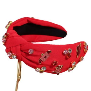 Cerchietto annodato rosso con cristalli e ciondoli Love per San Valentino