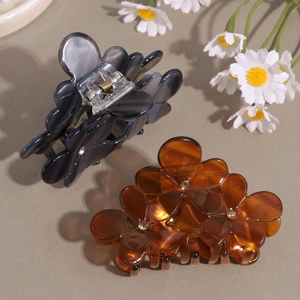 Floral acetate hair claw clips with rhinestones in grey blue and amber colors