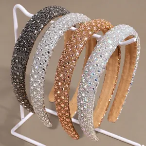 Serre-Tête Rembourré de Luxe en Strass pour Femmes Brillant Cristal Cerceau à Cheveux Élégant Banquet Mariage Accessoires de Cheveux