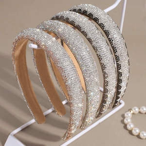 5-piece set of luxury wide sparkling rhinestone headbands with padded sponge design