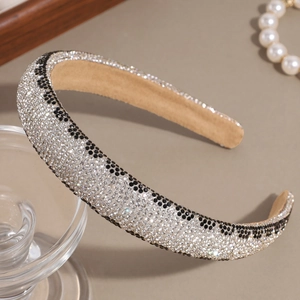 Elegant padded headband with leopard print rhinestones and a luxurious wide design for women