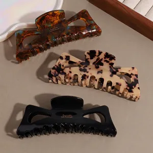 Korean Style Leopard Print Butterfly Hair Claw Clip Large Acetate Look PVC French Vintage Shark Clip For Women Elegant Daily Hair Accessory