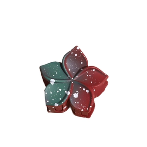 Christmas gradient red and green flower hair claw clip with white splatter pattern