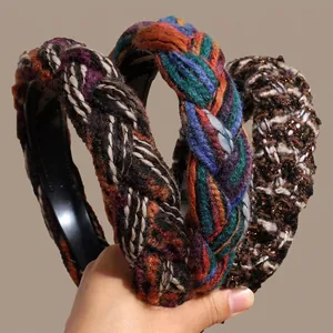 Korean Autumn Winter Knitted Braided Headband Retro Twist Wide Padded Non-Slip Tooth Hair Band For Women Fashion Hair Accessories