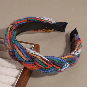 Bohemian style knitted headband with colorful yarn texture and non-slip inner teeth