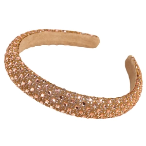 Serre-tête rembourré en cristal doré champagne avec ornements complets en strass