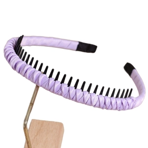 Minimalist purple fabric woven headband with non-slip teeth for high skull top hairstyle