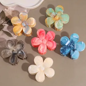 Pince à Cheveux Fleur à Texture de Marbre Élégante Pour Femmes Pince à Requin Florale en Résine Accessoires Cheveux Mode Quotidien