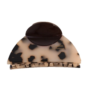 French style tortoise shell claw clip with beige pattern and brown oval accent