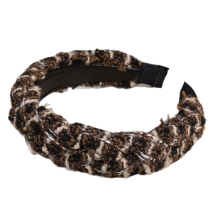 Retro knit tweed headband with golden threads and non-slip teeth for women