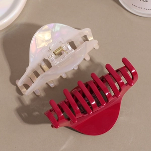 French style acetate claw clips in pearlescent white and glossy deep red finish