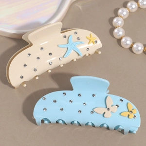 Elegante Haarspangen-Set mit blauen Seesternen und Schmetterlingen sowie Strasssteinen