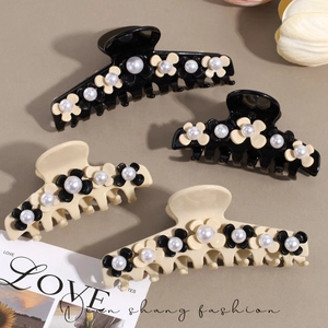 French Elegant Flower Artificial Pearl Hair Claw For Women Acetate Floral Shark Clip Large Small Hair Accessories For Thick Hair