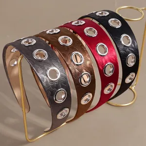 Punk Metal Eyelet Wide Headband For Women Satin Texture Hair Band Non-Slip Retro Industrial Style Hair Hoop Accessories