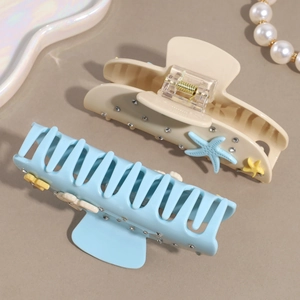 Seestern Haarklammer Set aus Acetat mit Strasssteinen in Creme und Hellblau Tönen