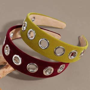 Serre-tête large en velours avec œillets métalliques en bordeaux et vert