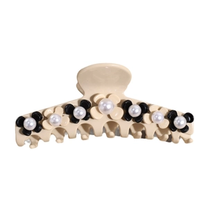 Elegant cream flower hair claw clip with pearls and floral patterns for women
