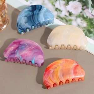 Elegant marble pattern shark hair claws in four colors for women's geometric hair styling