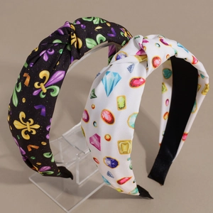 Knot headband set with purple fleur-de-lis and colorful gemstone print patterns