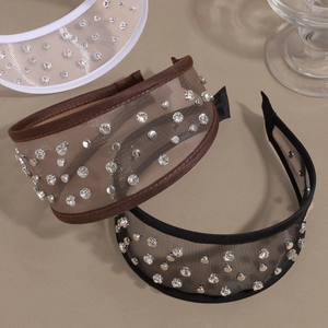 Elegante breite Netz-Haarreifen mit Strass und Metallnieten in Schwarz, Braun und Weiß