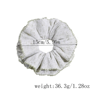 Cream knit oversized scrunchie with green lettuce edge trim, 15cm large hair accessory