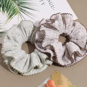 Knitted Double Layered Scrunchies With Overlock Wavy Edge Korean Style Elegant Elastic Hair Ties For Women Hair Accessories