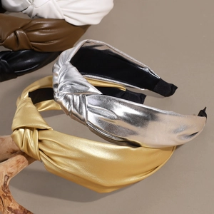 Fashionable knotted faux leather headbands in metallic gold silver and solid colors