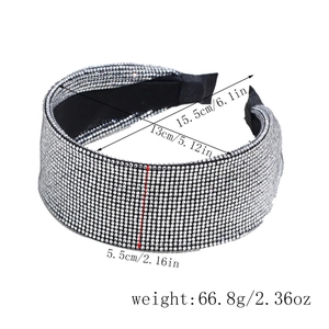 Sparkling silver rhinestone padded headband with dimensions and weight measurements