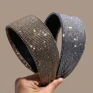Luxury Rhinestone Wide Padded Headband Full Bling Crystal Hair Hoop Elegant Hair Accessories For Wedding Party Women Jewelry