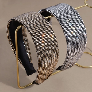 Sparkling padded headband featuring gold and silver full rhinestones for women hair styling