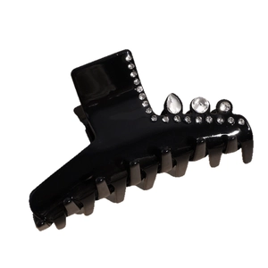 French style hair claw clip in black acrylic with sparkling teardrop crystal rhinestones