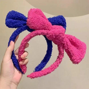 Women Korean Style Soft Lamb Wool Bow Headband For Washing Face Plush Bowknot Hair Band Autumn Winter Warm Hair Accessories