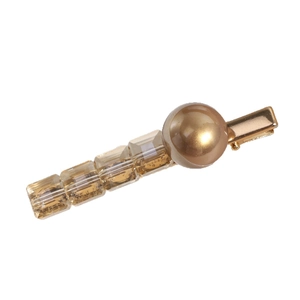 Pince à cheveux dorée élégante avec perles de cristal ambre et perle métallique