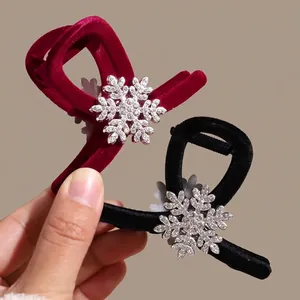 Elegante Molletta Per Capelli In Velluto Stile Coreano Con Design A Fiocco Di Neve In Strass Per Donna Festa Invernale Natale Accessori