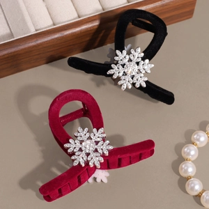 Molle per capelli in velluto con strass a fiocco di neve in nero e bordeaux