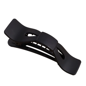 Matte black large hair claw clip with minimalist geometric hollow design for daily use